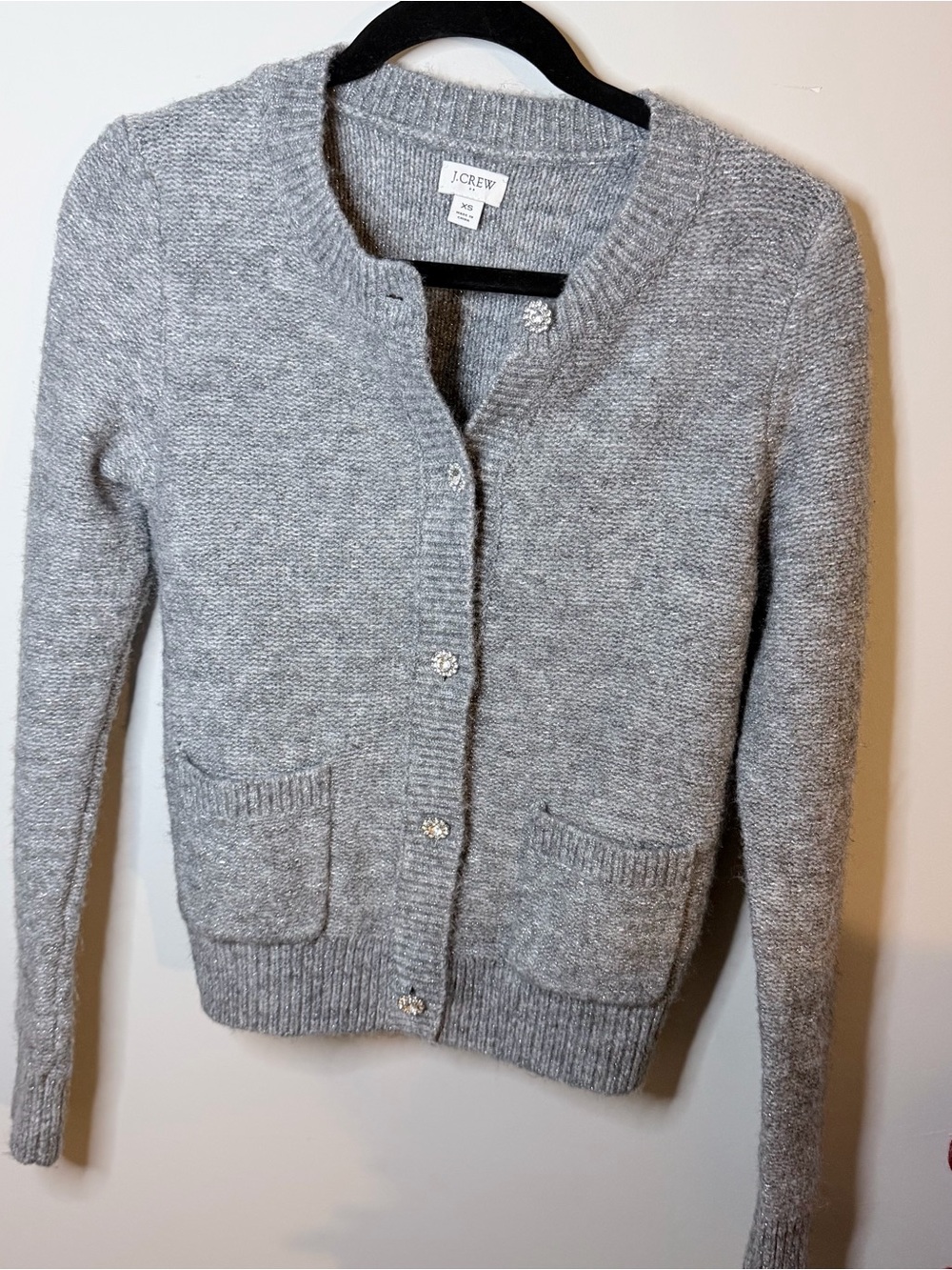 J. Crew Gray Knit Crewneck Button-Front Cardigan
